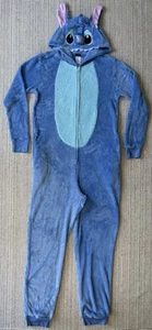 Disney Stitch Youth Size M(8-10) Blue One Piece Sleepwear Pull On Zip Up Hooded - Picture 1 of 22