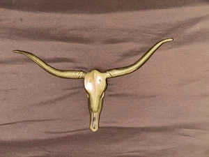 Vintage Mid Century Messing Longhorn Lenkschädel Wandbehang groß - Bild 1 von 11