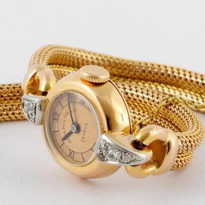 PATEK PHILIPPE & CO 18K SOLID GOLD DIAMONDS LADIES 1945 COCKTAIL WATCH MESH BAND - Image 1 of 4