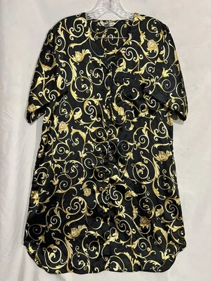 Черная и золотая шелковая маска Vanity Fair ночная рубашка с пуговицами женский размер M/L - Изображение 1 из 4