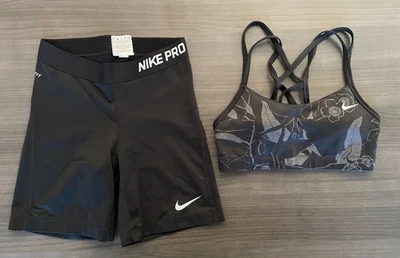 Nike Pro Dri Fit Exercise Running Set (Lot of 2) Padded Top Shorts Size Small - Image 1 of 4