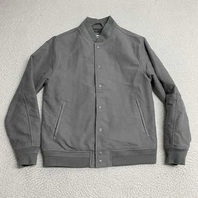 Куртка мужская Taylor Stitch средний размер серая Bomber университетская с застежкой спереди из органического хлопка - Изображение 1 из 4