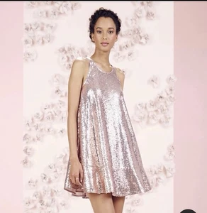 Lauren Conrad Runway Collection Champagne Sequined Swing Dress Womens 6 Party - Picture 1 of 12