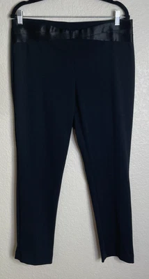 Ruby Rd Womens 14 Petite Black Pull On Elastic Pants Satin Trim Going Out Career - Image 1 of 4
