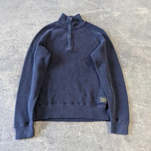 Polo Ralph Lauren Sweater Mens Large Dark Blue Pullover Ribbed 1/4 Zip Mock Neck - Picture 1 of 8