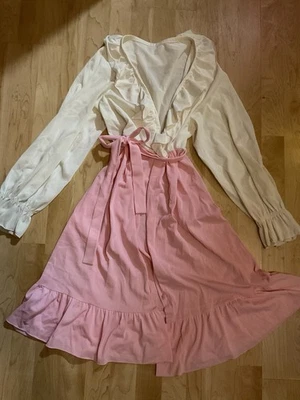 VTG 70s Pink Ruffle Babydoll Wrap Dress Nylon M Lingerie Long Slip USA Union - Image 1 of 4