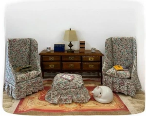VTG Miniature Dollhouse 1:12 Furnished Living Room Den  Furniture & Accessories - Picture 1 of 4