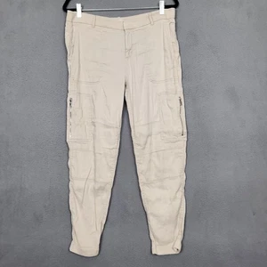 Vince Hose Damen 8 beige Leinenmischung Cargo Jogger Reißverschlusstaschen elastische Bündchen - Bild 1 von 13