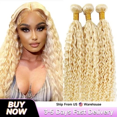 613 Pacotes de Cabelo Humano Encaracolado Onda Profunda Loira Virgem Remy Extensões de Tecer - Imagem 1 de 4