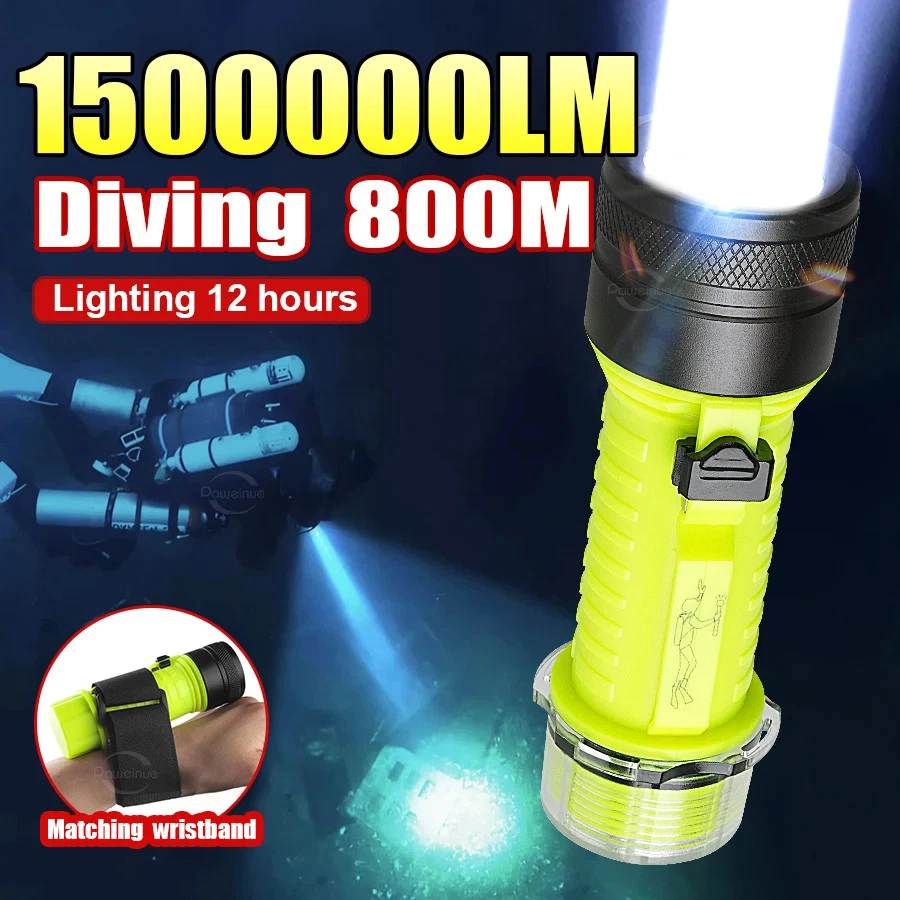 5000LM Scuba Diving Flashlight Rechargeable Diving Torch Underwater 100M Torch - Image 1 of 4
