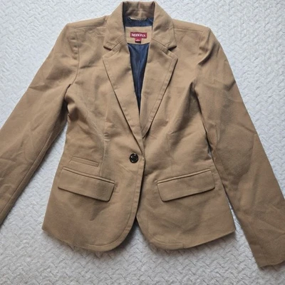 Куртка блейзер женская Merona размер 4 желтовато-коричневая верблюд розовая под воротник б/у в отличном состоянии - Изображение 1 из 4