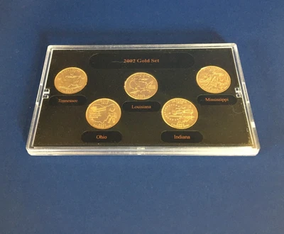 ❅Gold Edtn❅ 2002-D Quarter Set ~TN OH LA IN MS~ Die Strike Mint Errors ☆SONOMA☆ - Image 1 of 4
