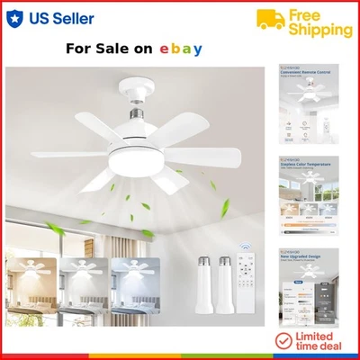 Socket Ceiling Fan Light Dimmable 3 Colors 6 Speed Remote for Bedroom Indoor - Image 1 of 4