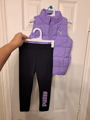 2 piezas PUMA Niñas Lavanda Puffer Chaleco Abrigo y Leggings Negros a Juego Talla XXS-3/4 NUEVO Foto 1 de 4