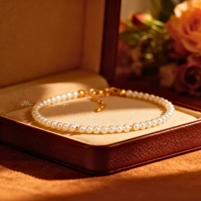 Pulsera de mujer delicada piedra cuentas blancas curativas perlas naturales de 3 mm regalo para mamá Foto 1 de 4