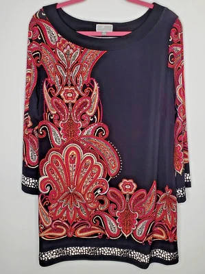 JM Collection Women's Multicolor Paisley Stretch 3/4 Sleeve Tunic Top SZ 2X - Image 1 of 4