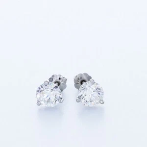 2.1CT NATURAL DIAMONDS E/VS2 ROUND BRILLIANT 14K GOLD PRONG SET CLASSIC EARRINGS - Picture 1 of 12