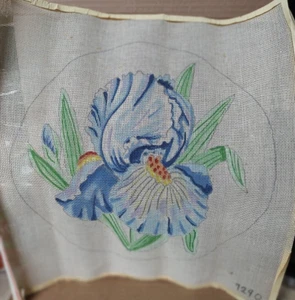 Vintage Dielco Needlepoint Canvas Blue Flower Iris 18"x18" (7290) - Picture 1 of 1
