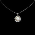 Round White Pearl 10mm Simulated Cz 925 Sterling Silver Jewelry Necklace 18 Inch