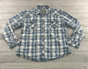 Bke Shirt Mens XL Blue Plaid Western Cowboy Pockets Athletic Fit Pearl Snap - Picture 1 of 9