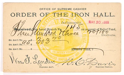 Indianapolis, IN. 1888 Order of The Iron Hall ad on 1c GPC to Camden, NJ. purple - Image 1 of 2