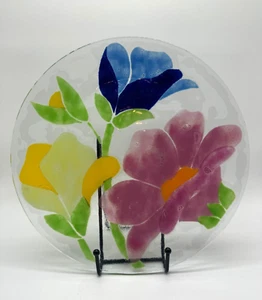 Travis Collection Fused Glass Decorative Plate Signed Floral Design 10 1/2" 1988 - Picture 1 of 10