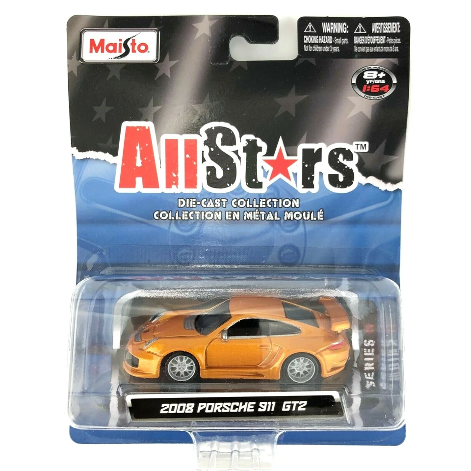 Coche Maisto All Stars 2008 '08 Porsche 911 GT2 naranja/cobre fundido a presión escala 1/64 Foto 1 de 4