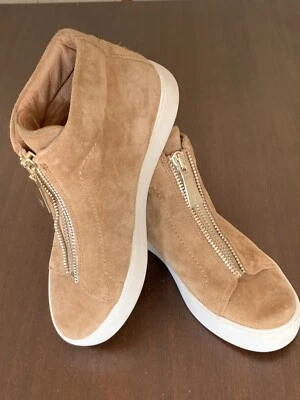 Frye Gamuza Cuero Zapatillas Altas Talla 7 Lena Tostado Zapatos Bota con Cremallera Dorada Foto 1 de 4