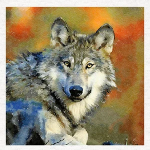 Paneles artesanales de tela animal -retrato de lobo- en 100 % algodón o poliéster - Imagen 1 de 1