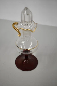 Vintage Egyptian Hand Blown Glass Perfume Bottle Red & Gold Ewer Style - Picture 1 of 3