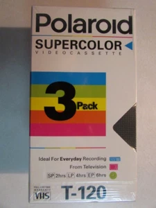 POLAROID SUPERCOLOR VHS NTSC VIDEOKASSETTEN 3ER PACK T-120 BRANDNEU VERSIEGELT OVP - Bild 1 von 4