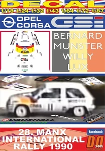 DECAL OPEL CORSA GSi B.MUNSTER MANX INTERNATIONAL R. 1990 DnF (09) - Picture 1 of 1