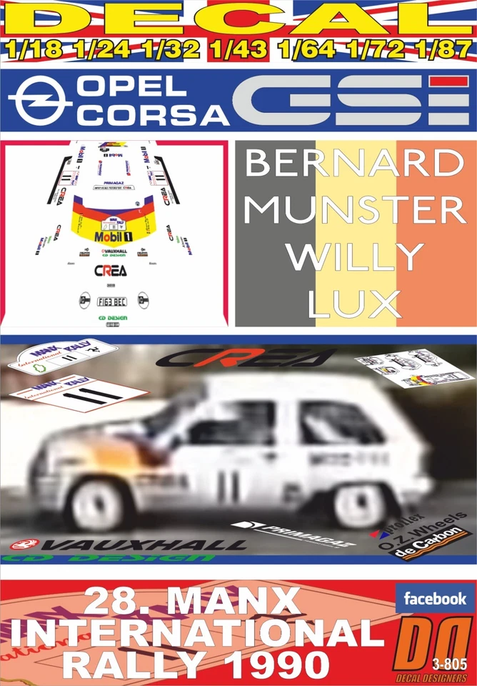 DECAL OPEL CORSA GSi B.MUNSTER MANX INTERNATIONAL R. 1990 DnF (09) - Image 1 of 1