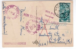 ITALY 1952 WORKER 12 LIRE ON RETURNED UNCLAIMED POSTCARD TO U.S. - Picture 1 of 2