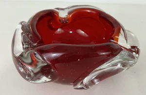 Red/Clear Murano Style Bullicante Controlled Bubble Ashtray Heavy 2LB. - Picture 1 of 11