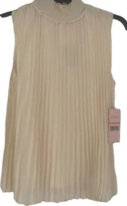 Nanette Lepore plissierte hochgeschlossene ärmellose Bluse elfenbein creme Größe Small neu mit Etikett - Bild 1 von 9
