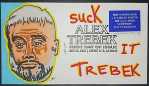 2024 Alex Trebek First Day Cover~ Hand Drawn Colored 1/1~ Jeopardy Sean Connery - Picture 1 of 2