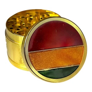 50mm *Leaf Design Lid* Gold Grinder 4 Part Magnetic Metal Teeth Grinder (UK) - Picture 1 of 4