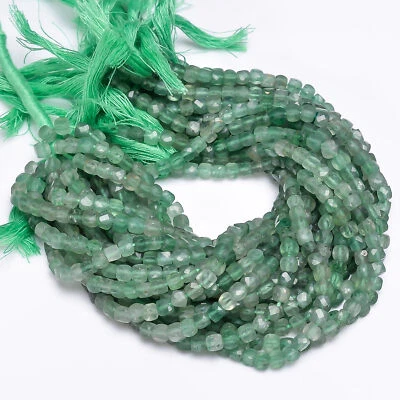 Cuentas facetadas en forma de caja de piedras preciosas de aventurina 4X4X4 mm hilo 8" GB-318 Foto 1 de 2