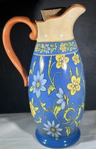 8” Oil Bottle Pitcher w Cork By Certified International - Floral - Blue Orange - Imagen 1 de 14