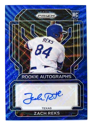 2022 Panini Prizm Zach Reks Rookie Autographs Blue Wave Card Rangers 45/50 - Image 1 of 2