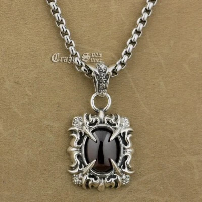 Colgante de garra de piedra de circonita cúbica roja de plata de ley 925 para hombre joyería 9S021A acero N 24" BZ Foto 1 de 4