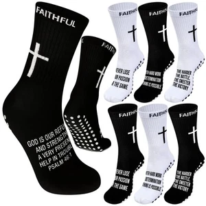 6 Pairs Cross Grip Soccer Socks Anti Slip with Bible Verse Religious Jesus So... - Picture 1 of 6