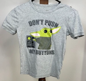 Gap Kids Star Wars Baby Yoda Shirt Size 12 Gray Grogu Don’t Push My Buttons Tee - Picture 1 of 6