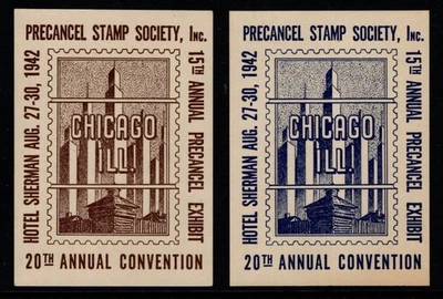Precancel Stamp Society -  20th Annual Convention - Chicago IL 1942 -  2 S/S MNH - Image 1 of 2