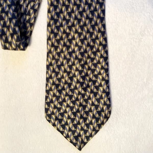Lanvin Paris 100% Silk Neck Tie Navy Blue Yellow Abstract Print Made In France - Picture 1 of 5