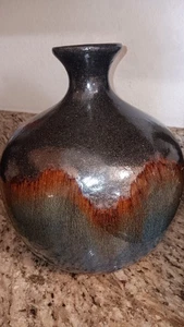 Tropfglasur Vase Krug wunderschöne Raku Kunstkeramik irisierend metallisch 11x9"  - Bild 1 von 20