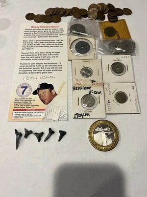 Junk Drawer-Mickey Mantel,Silver token 999,Shark teeth, copper pennies, coins - Image 1 of 4