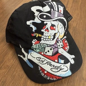 Don Ed Hardy Truckermütze Damen schwarz Snapback Y2k Totenkopf Glücksspiel Las Vegas Glitzer - Bild 1 von 15