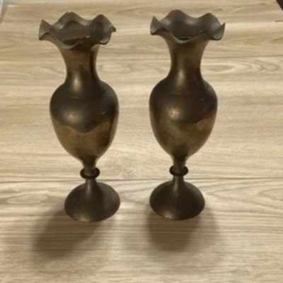 Vintage PWE Solid Brass Vases India, Set of 2, Small Bud Vases, Home Decor - Image 1 of 4
